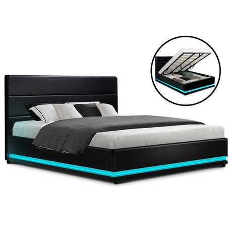 Artiss LUMI king bed frame from foot end showing LED strip base — Allure Home Collections