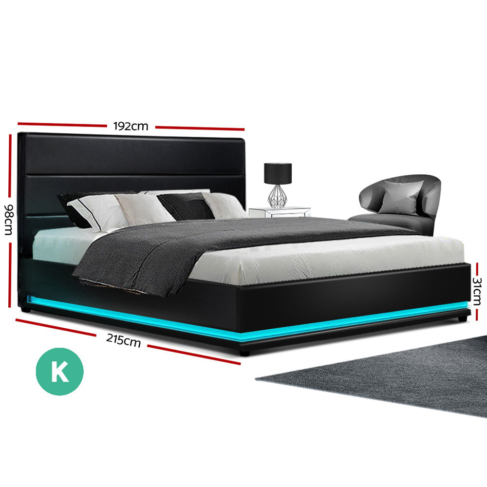 Artiss LUMI bed frame LED strip lighting close-up showing colour ambiance — Allure Home Collections