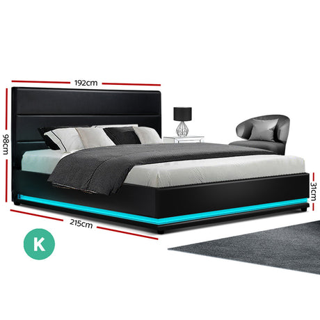 Artiss LUMI bed frame LED strip lighting close-up showing colour ambiance — Allure Home Collections