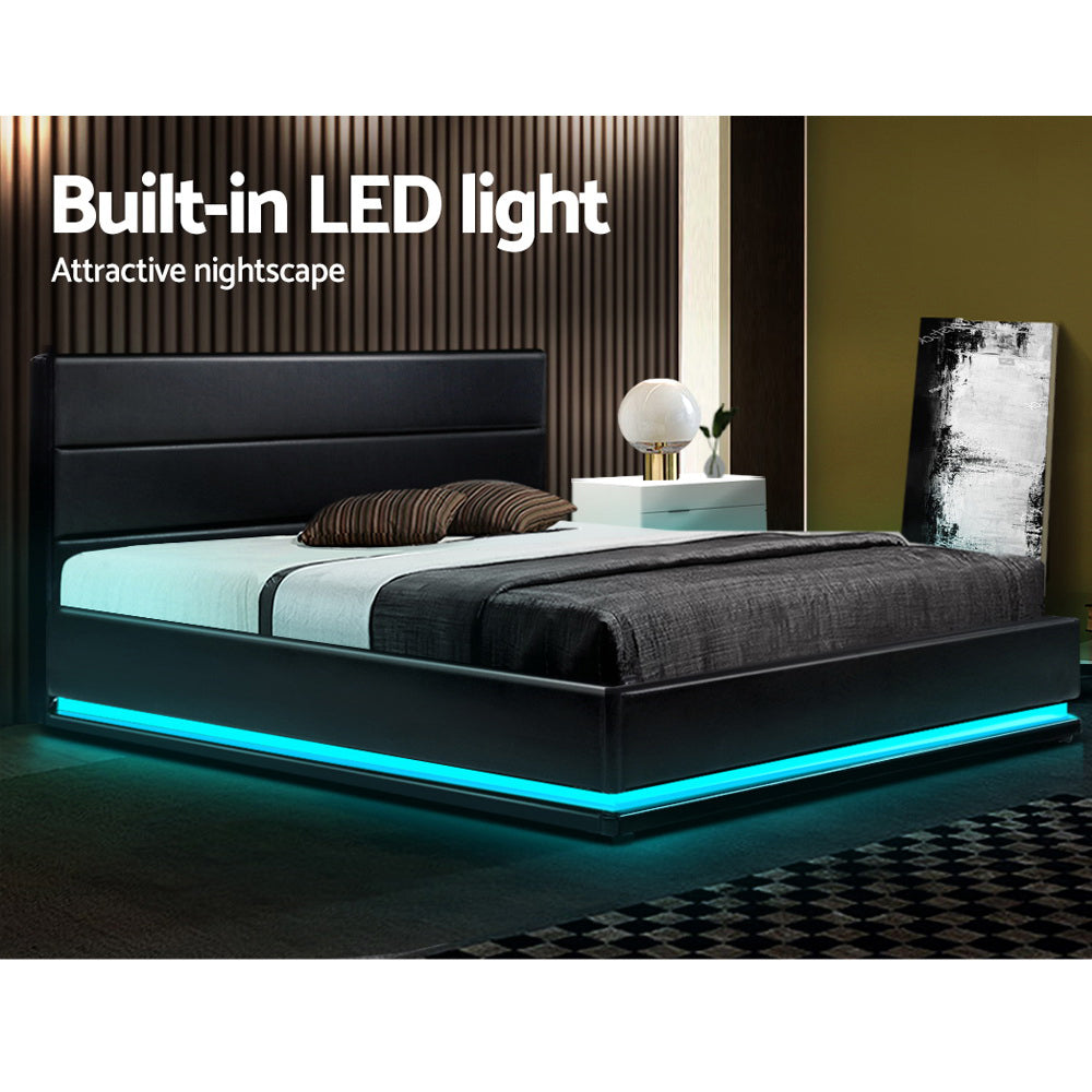 Artiss LUMI black PVC leather king bed frame headboard detail — Allure Home Collections