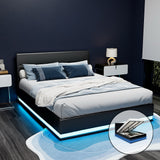 Artiss LUMI king gas lift LED bed frame in black PVC leather — full view — Allure Home Collections