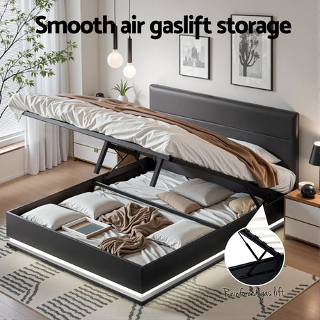 Montalcino Queen Gas Lift Bed Frame, Black