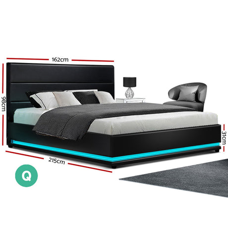 Artiss LUMI black LED bed frame lighting strip close-up — Allure Home Collections