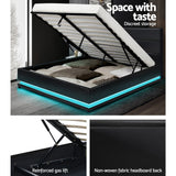 Artiss LUMI black bed frame side view showing storage compartment depth — Allure Home Collections