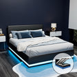 Artiss LUMI queen gas lift LED bed frame in black PVC leather — full front view — Allure Home Collections