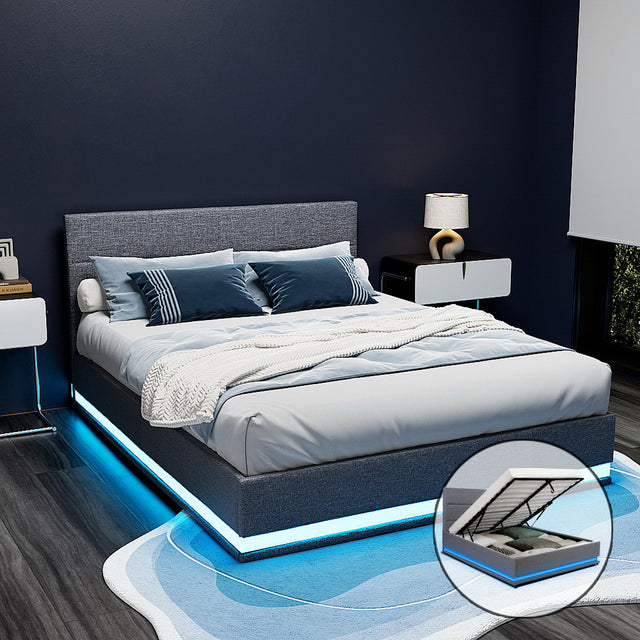 Faenza grey Queen bed frame in a modern bedroom