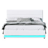Artiss LUMI white gas lift bed frame open showing hidden storage — Allure Home Collections