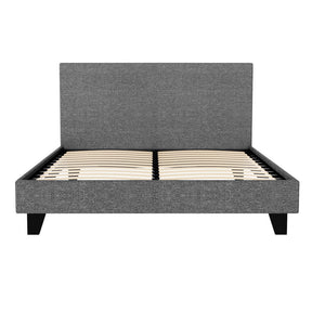Camperdown double bed frame in grey faux linen with padded headboard