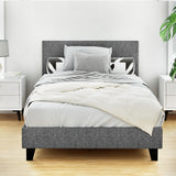 Artiss NEO king single bed frame in grey faux linen — full front view — Allure Home Collections