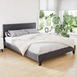 Artiss NEO queen bed frame in charcoal faux linen — full front view — Allure Home Collections