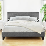 Artiss NEO queen bed frame in grey faux linen — full front view — Allure Home Collections
