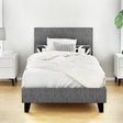 Artiss NEO single bed frame in grey faux linen — full front view — Allure Home Collections