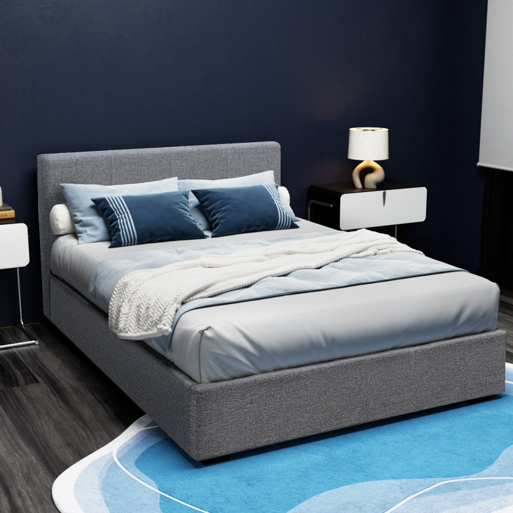 Artiss NINO double grey faux linen headboard close-up — Allure Home Collections