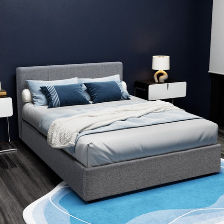 Artiss NINO double grey faux linen headboard close-up — Allure Home Collections