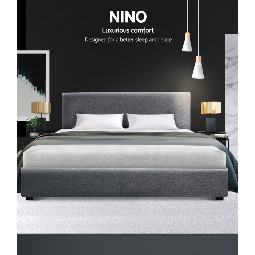 Artiss NINO gas lift double bed frame open showing hidden storage — Allure Home Collections