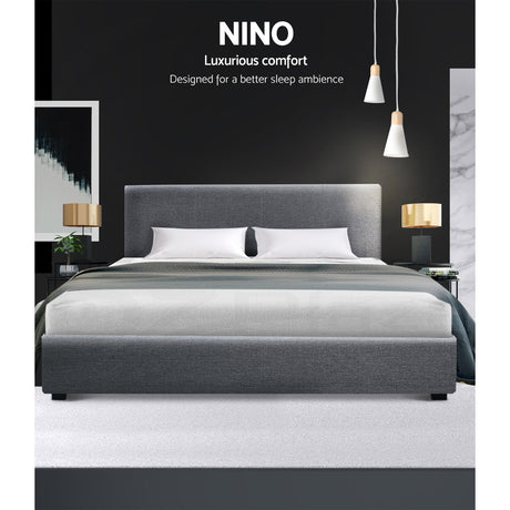Artiss NINO gas lift double bed frame open showing hidden storage — Allure Home Collections