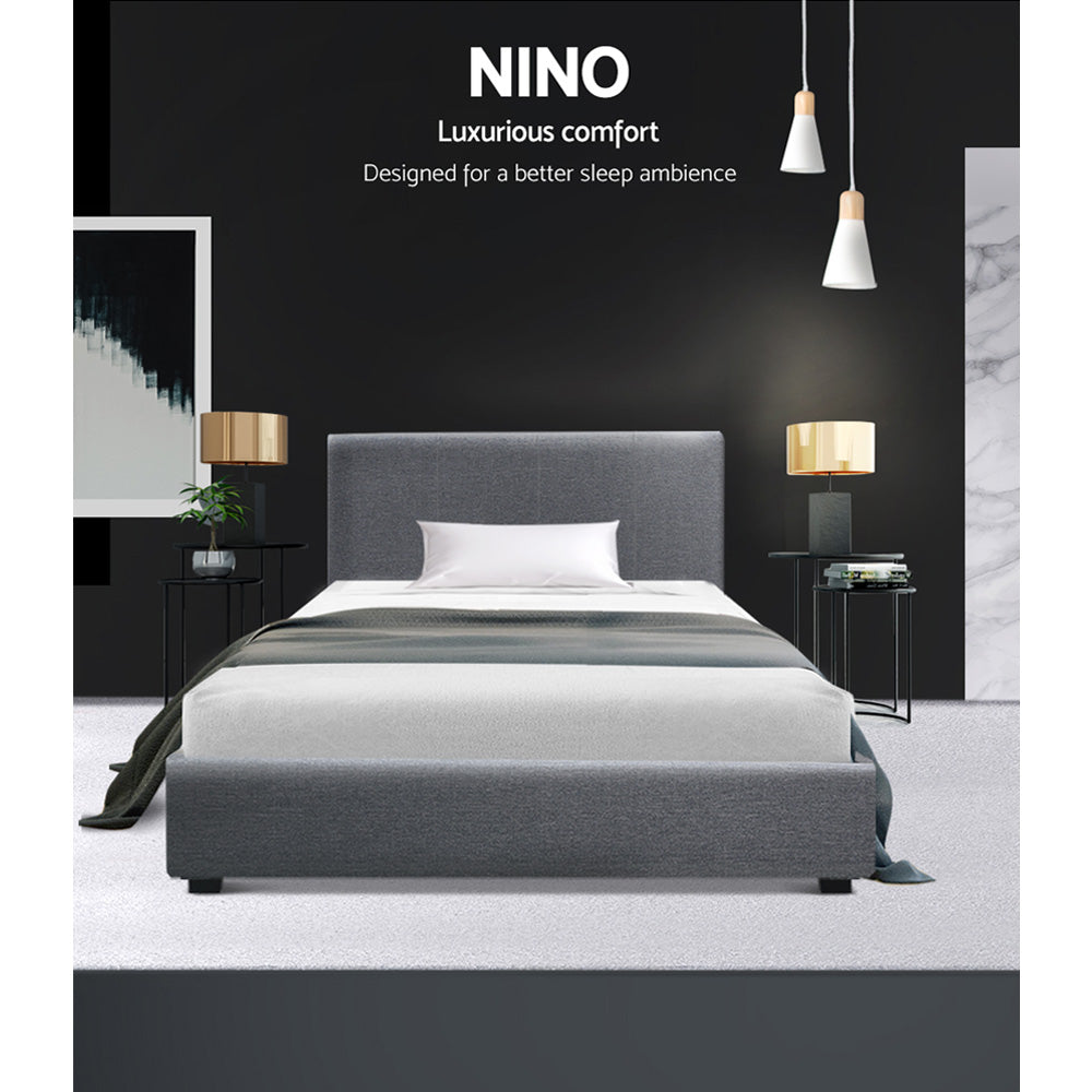 Artiss NINO king single grey gas lift bed frame open showing hidden storage — Allure Home Collections