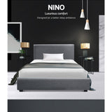 Artiss NINO king single grey gas lift bed frame open showing hidden storage — Allure Home Collections