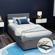 Artiss NINO king single gas lift bed frame in grey faux linen — full front view — Allure Home Collections
