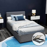 Artiss NINO king single gas lift bed frame in grey faux linen — full front view — Allure Home Collections