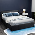 Artiss NINO queen gas lift bed frame in black PU leather — full front view — Allure Home Collections