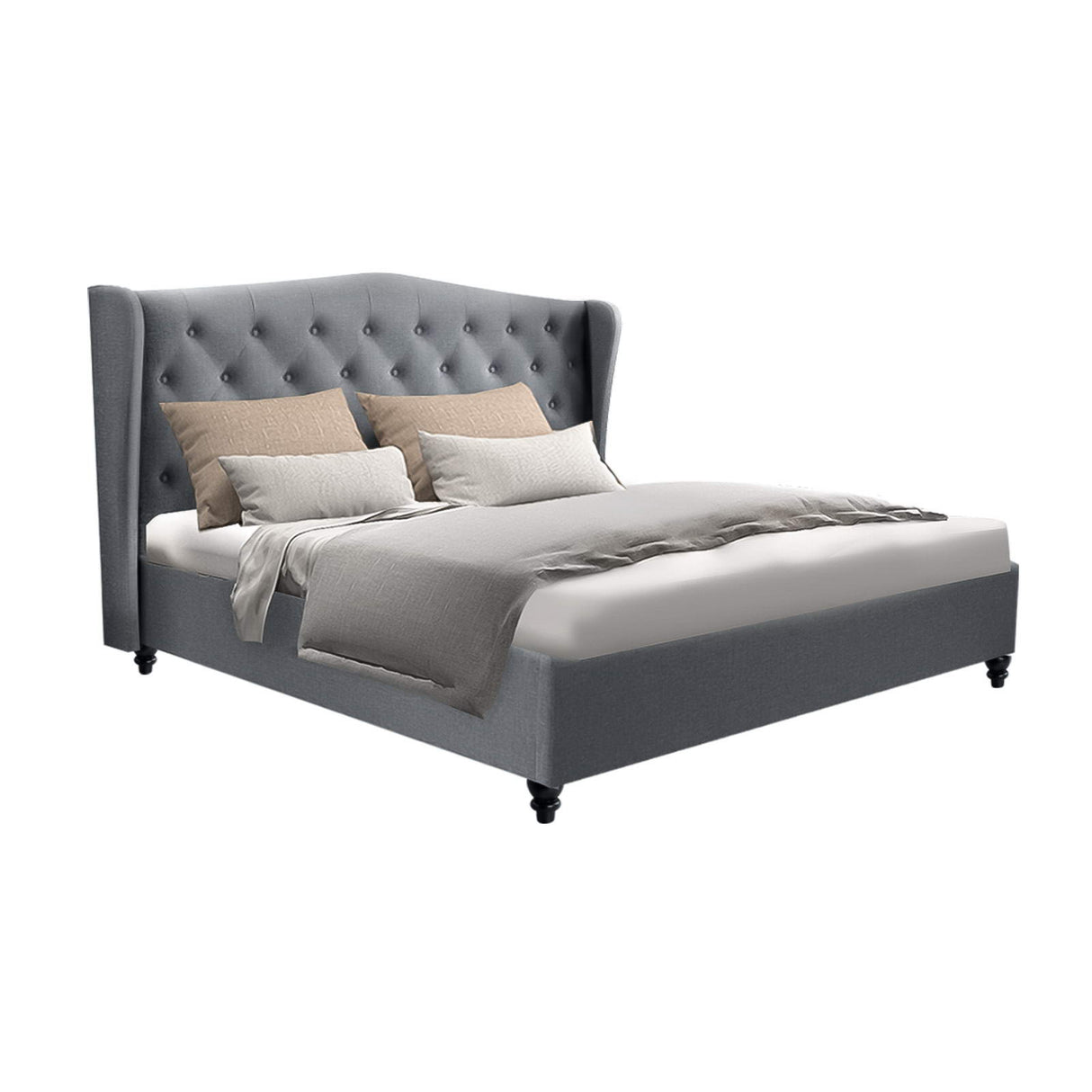 Artiss PIER grey double wing bed frame showing 190 x 137cm fit — Allure Home Collections
