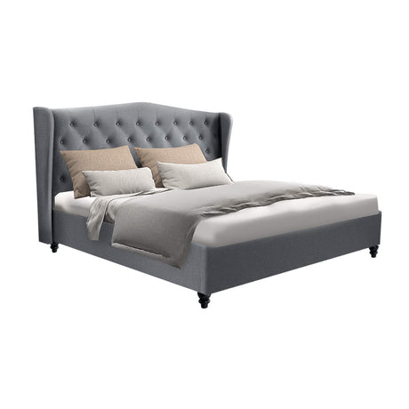 Artiss PIER grey double wing bed frame showing 190 x 137cm fit — Allure Home Collections