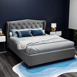 Artiss PIER double grey wing headboard close-up showing tufted design — Allure Home Collections