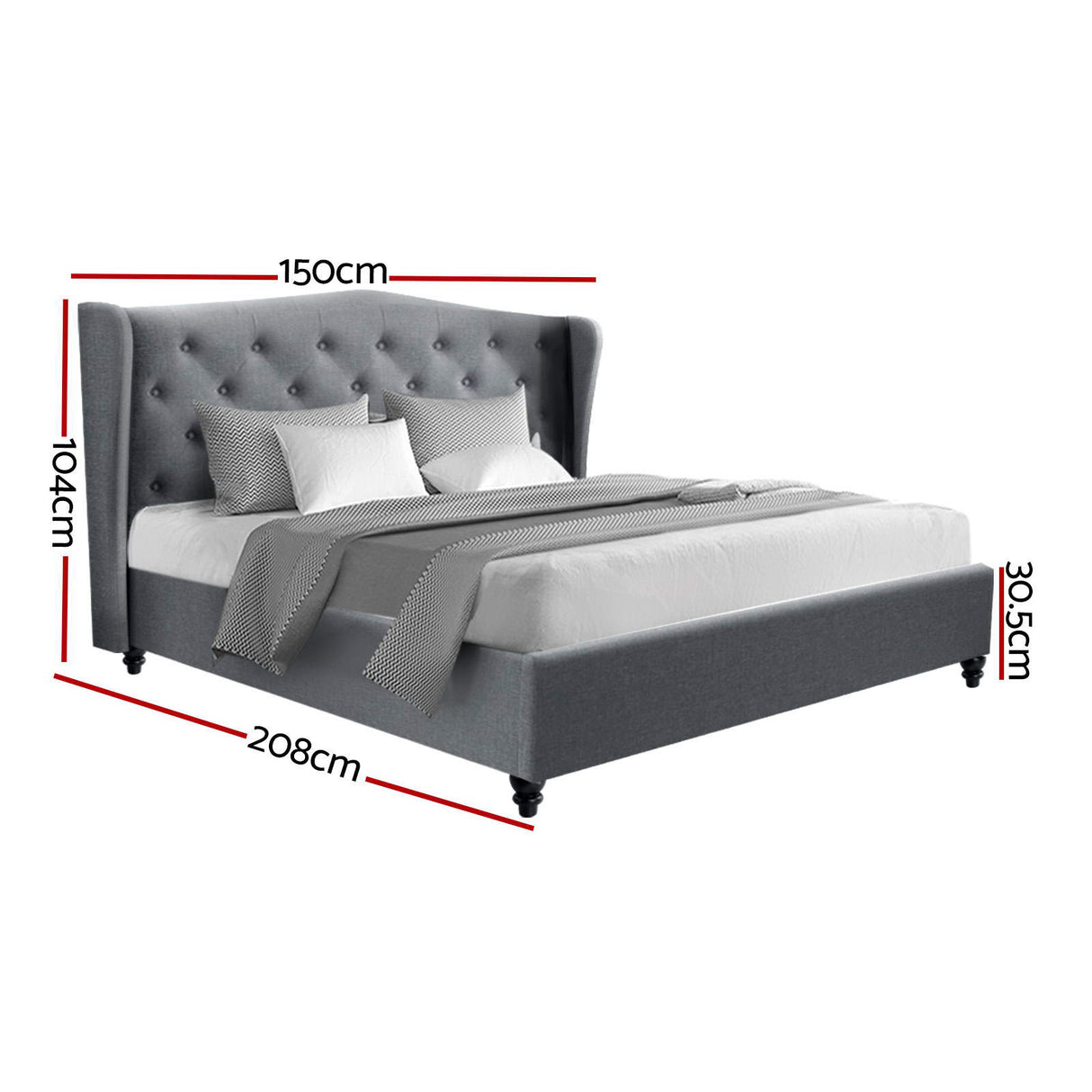 Artiss PIER grey double bed frame side profile showing wing silhouette — Allure Home Collections