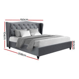 Artiss PIER grey double bed frame side profile showing wing silhouette — Allure Home Collections