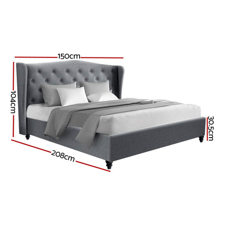 Artiss PIER grey double bed frame side profile showing wing silhouette — Allure Home Collections
