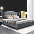 Artiss PIER double bed frame in grey with French provincial wing headboard — full view — Allure Home Collections