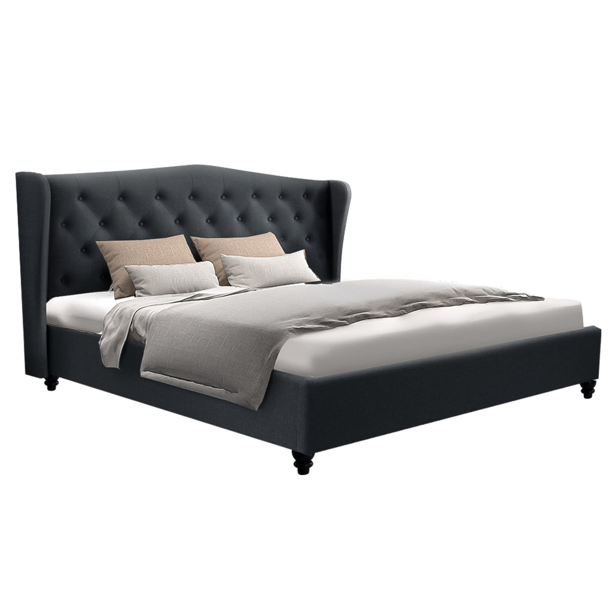 Artiss PIER bed frame showing tufted wing headboard and base detail — Allure Home Collections