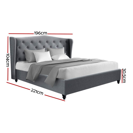 Artiss PIER grey king bed frame side profile showing wing silhouette — Allure Home Collections