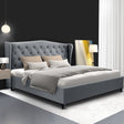 Artiss PIER king bed frame in grey faux linen with wing headboard — full view — Allure Home Collections