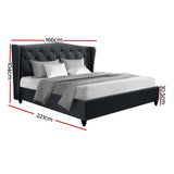 Artiss PIER queen charcoal bed frame side profile showing wing silhouette — Allure Home Collections