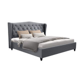 Artiss PIER grey queen bed frame showing full proportions — Allure Home Collections
