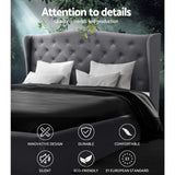 Artiss PIER grey queen wing bed frame styled in bedroom — Allure Home Collections