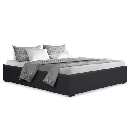 Artiss TOKI charcoal double gas lift bed frame showing 190 x 137cm mattress fit — Allure Home Collections
