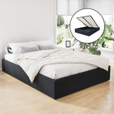 Artiss TOKI double gas lift bed frame in charcoal linen — full front view — Allure Home Collections