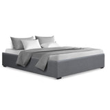 Artiss TOKI queen grey linen bed frame showing 300kg capacity — Allure Home Collections