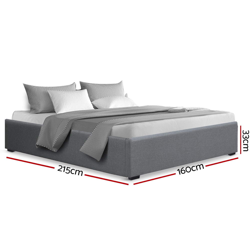 Artiss TOKI bed frame grey premium linen headboard close-up — Allure Home Collections