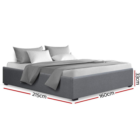 Artiss TOKI bed frame grey premium linen headboard close-up — Allure Home Collections