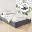 Artiss TOKI queen gas lift bed frame in grey linen — full front view — Allure Home Collections