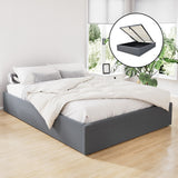Artiss TOKI queen gas lift bed frame in grey linen — full front view — Allure Home Collections
