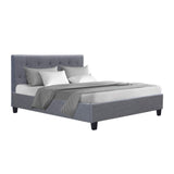 Artiss VANKE grey double faux linen bed frame showing 300kg capacity — Allure Home Collections