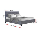 Artiss VANKE double grey bed frame side profile — Allure Home Collections