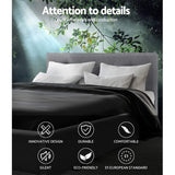 Artiss VANKE grey faux linen double bed frame styled in bedroom — Allure Home Collections