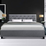 Artiss VANKE double bed frame in grey faux linen — full front view — Allure Home Collections