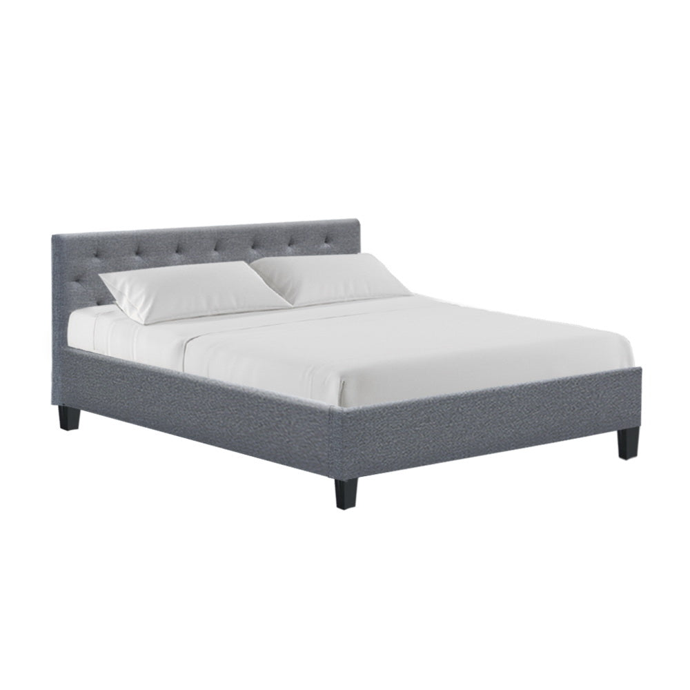 Artiss VANKE grey queen bed frame showing 300kg capacity — Allure Home Collections